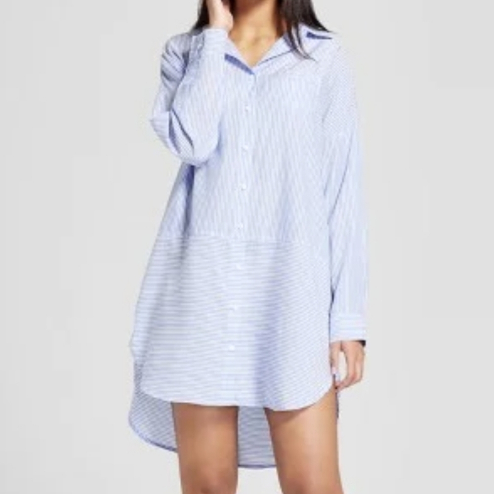 Gilligan & omalley bluestripe long collared night dresspajamas sleepwearnighgown